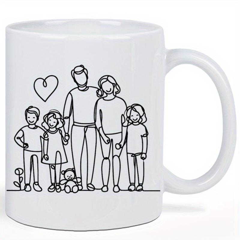 Tailorly White Ceramic 11 oz Mug - Minimalist Black Line Art Representing A Loving And Happy Unified Family