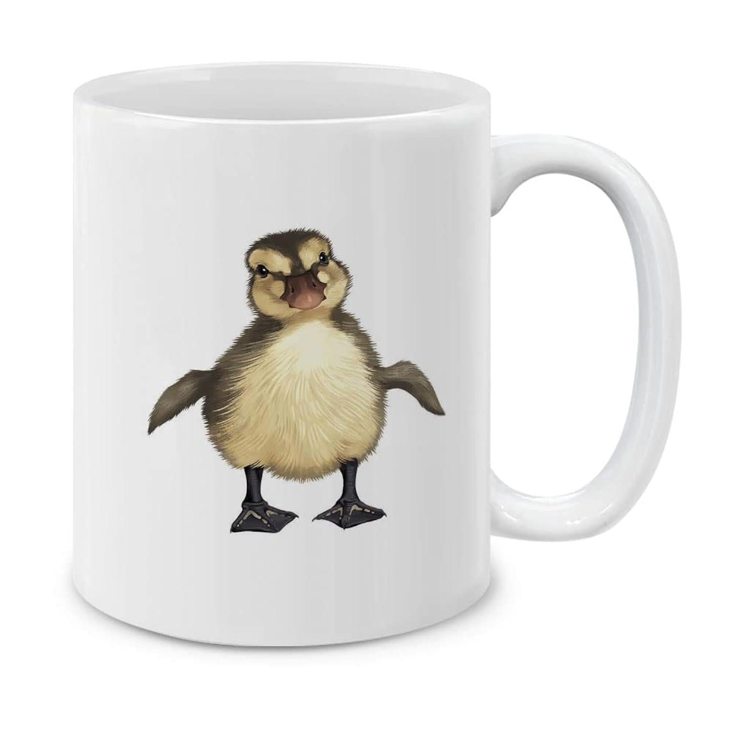 Tailorly White Ceramic 11 oz Mug - Small Fluffy Baby Penguin Standing With Tiny Wings Spread On White Background Penguin