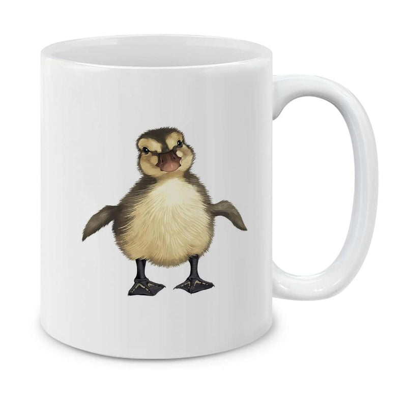 Tailorly White Ceramic 11 oz Mug - Small Fluffy Baby Penguin Standing With Tiny Wings Spread On White Background Penguin
