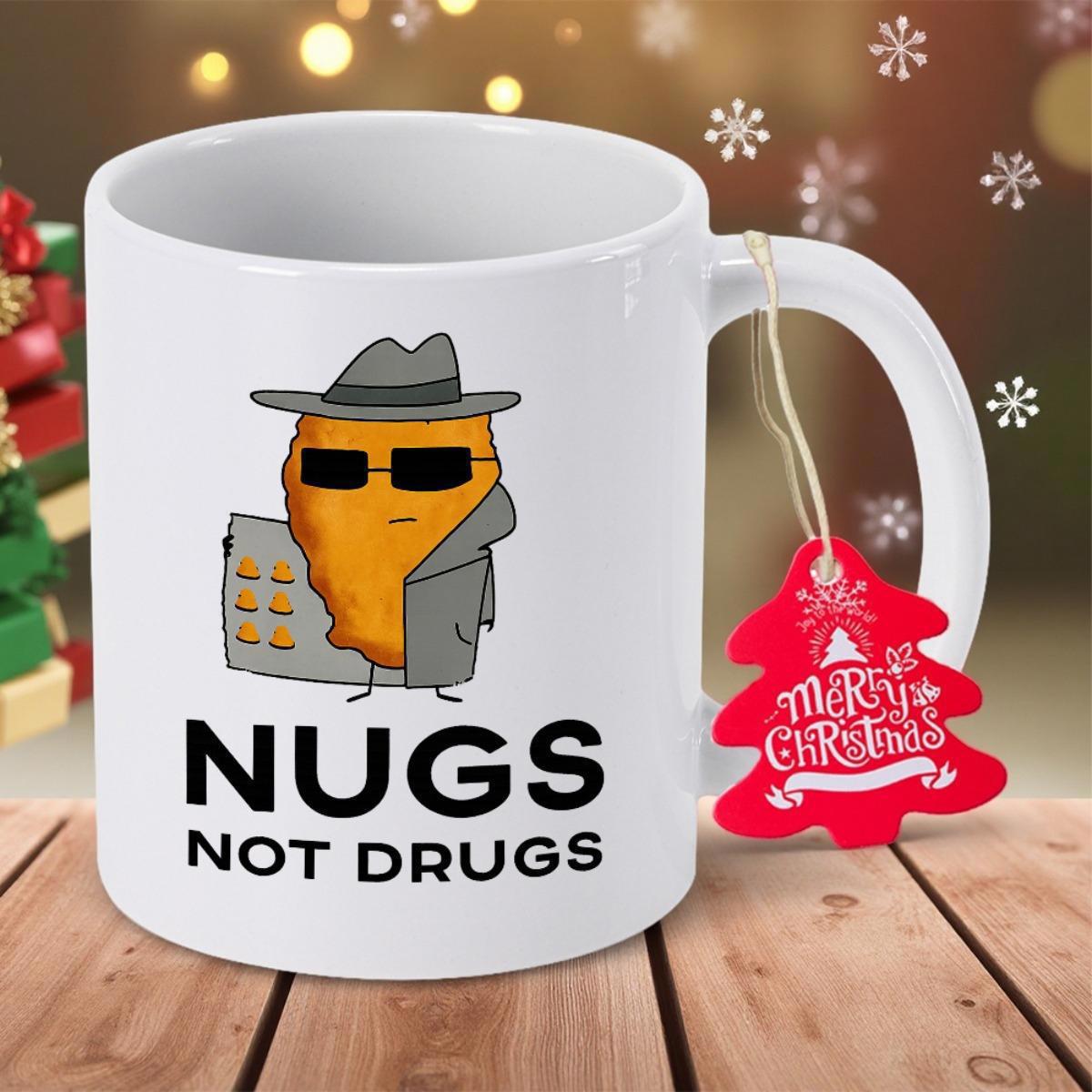 Tailorly White Ceramic 11 oz Mug - Nugs Not Drugs Secret Agent Chicken Nugget Wearing Trench Coat Hat And Sunglasses Nugget