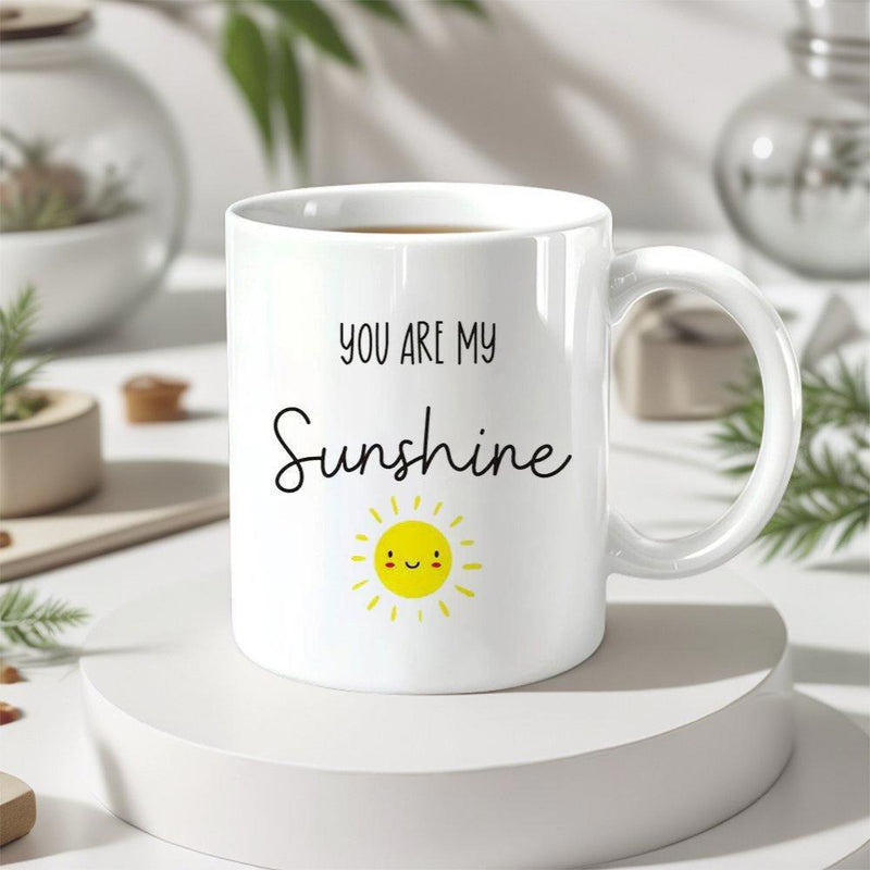 Tailorly White Ceramic 11 oz Mug - You Are My Sunshine Minimalist Yellow Smiling Icon Glowing With Golden Rays Sun