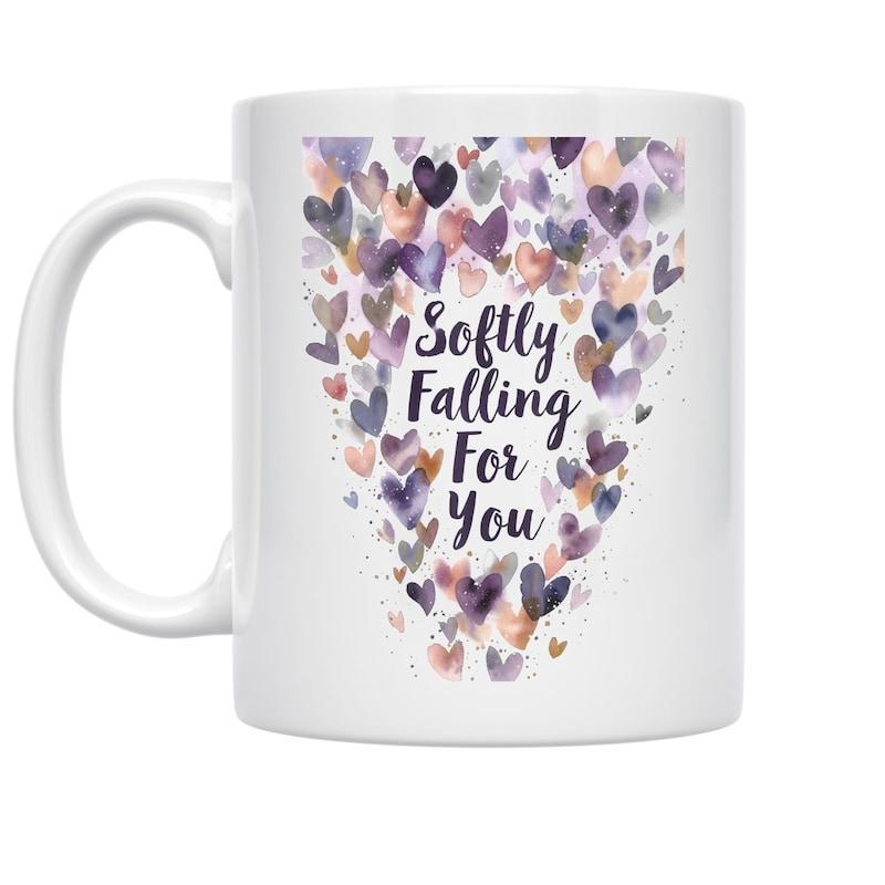 Tailorly White Ceramic 11 oz Mug - Softly Falling For You Soft Watercolor Hearts Floating Gracefully In A Gentle Upward Cascading Motion Heart