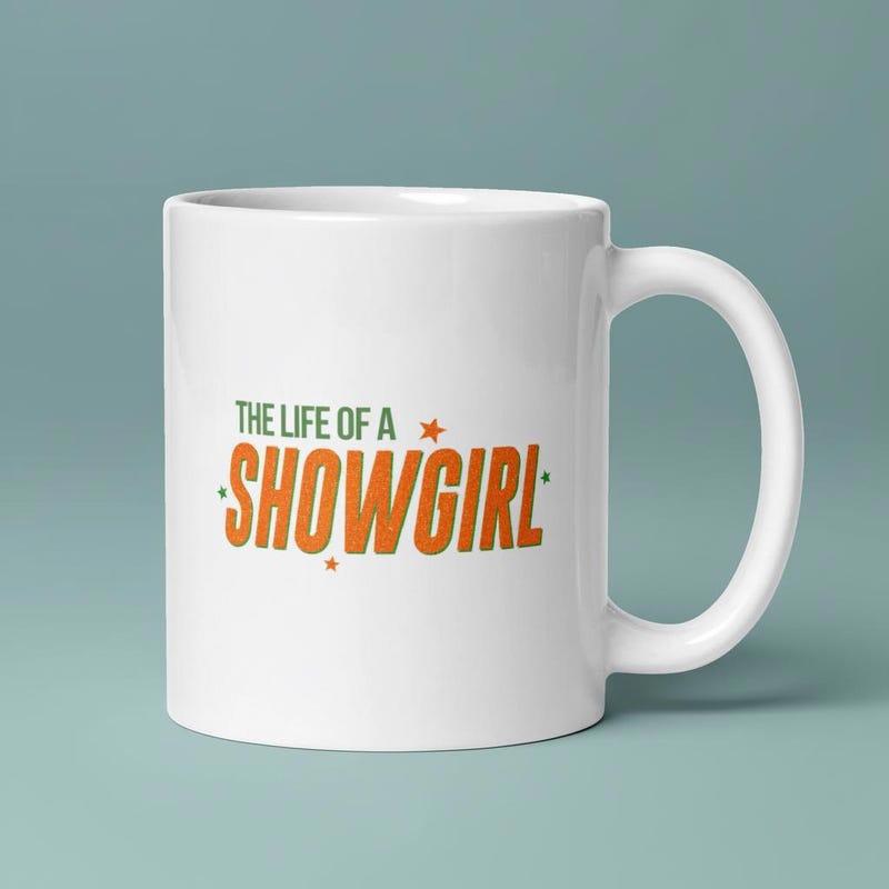 Tailorly White Ceramic 11 oz Mug - The Life Of A Showgirl Vibrant Orange Bold Letters Surrounded By Minimalist Small Decorative Dainty Star