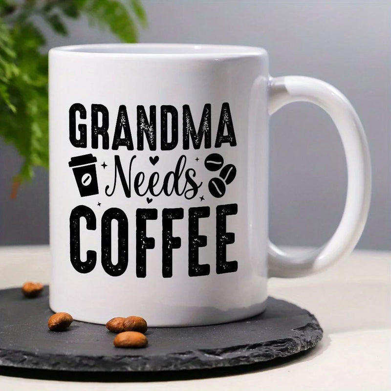 Tailorly White Ceramic 11 oz Mug - Grandma Needs Coffee Minimalist Black Graphics Featuring Tiny Hearts And Coffee Beans Coffee