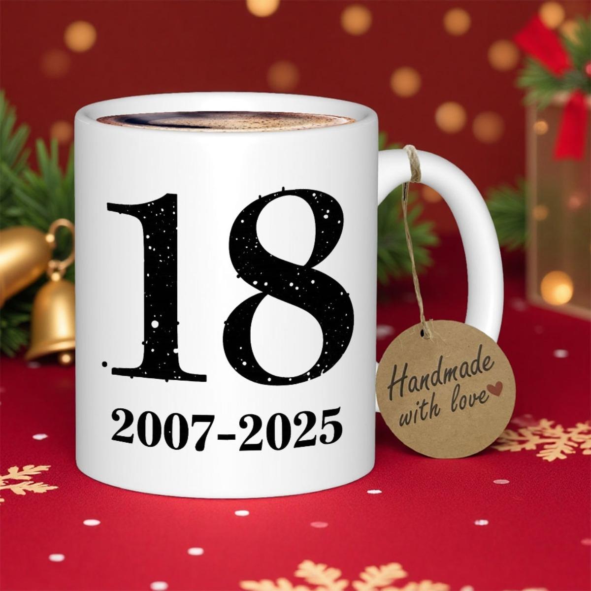 Tailorly White Ceramic 11 oz Mug - Bold Black Distressed Numbers Featuring A White Starry Texture Background Anniversary Mug