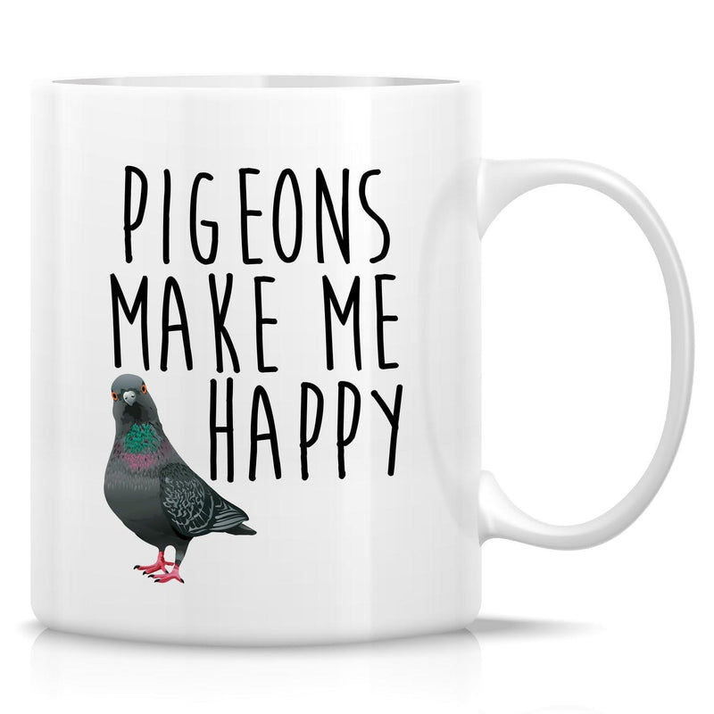 Tailorly White Ceramic 11 oz Mug - Pigeons Make Me Happy Realistic Urban Bird Standing Firmly On A Minimalist White Background Pigeon