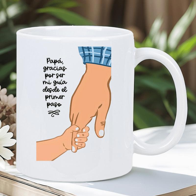 Tailorly White Ceramic 11 oz Mug - Sentimental Illustration Of Father Holding Child Hand For Eternal Support Hand