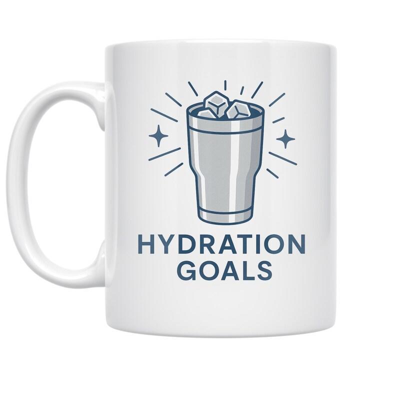 Tailorly White Ceramic 11 oz Mug - Hydration Goals Minimalist Illustration Featuring A Metal Tumbler With Cold Ice And Sparkles Tumbler