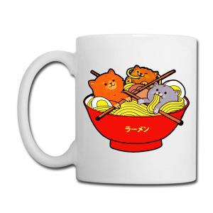 Tailorly White Ceramic 11 oz Mug - Three Cute Kittens Relaxing Inside A Bright Red Ramen Bowl Cat