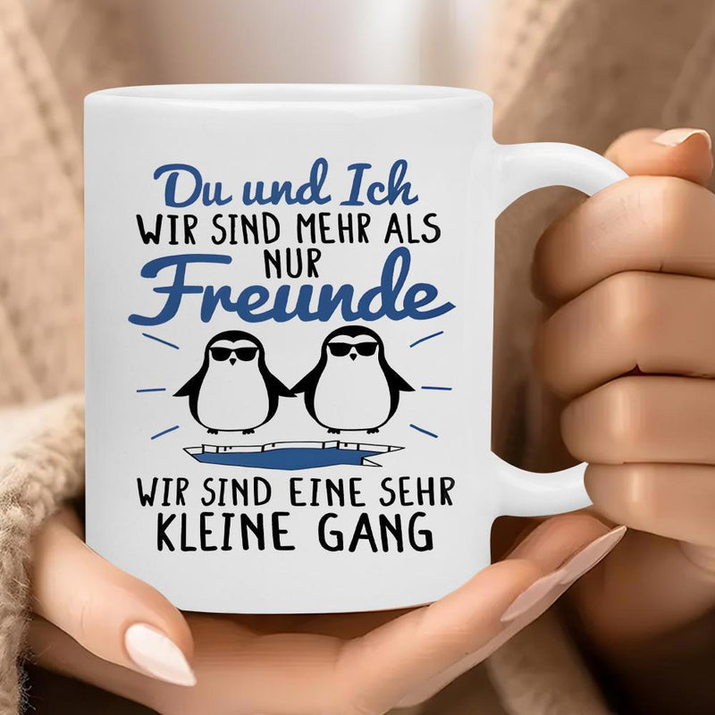 Tailorly White Ceramic 11 oz Mug - Playful Cartoon Birds Wearing Sunglasses Holding Flippers While Standing On Ice Penguin