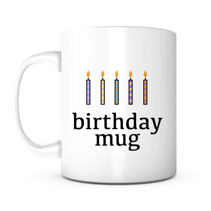 Tailorly White Ceramic 11 oz Mug - Birthday Mug Five Small Decorative Lit Tapers Standing Together In A Straight Row Candle
