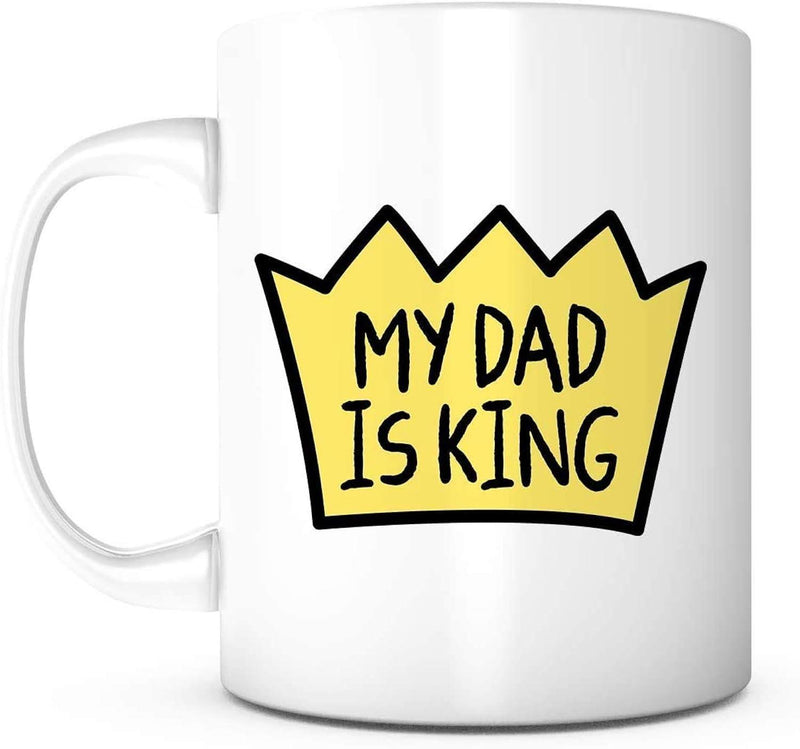 Tailorly White Ceramic 11 oz Mug - My Dad Is King Simple Hand Drawn Yellow Royal Emblem With Thick Outlines Crown