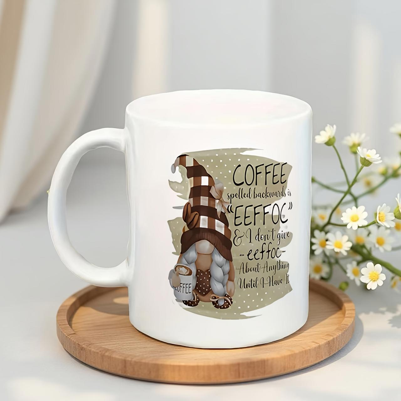 Tailorly White Ceramic 11 oz Mug - Coffee EEFFOC Charming Gnome In Rustic Plaid Hat With Braided Beard Holding Mug Gnome