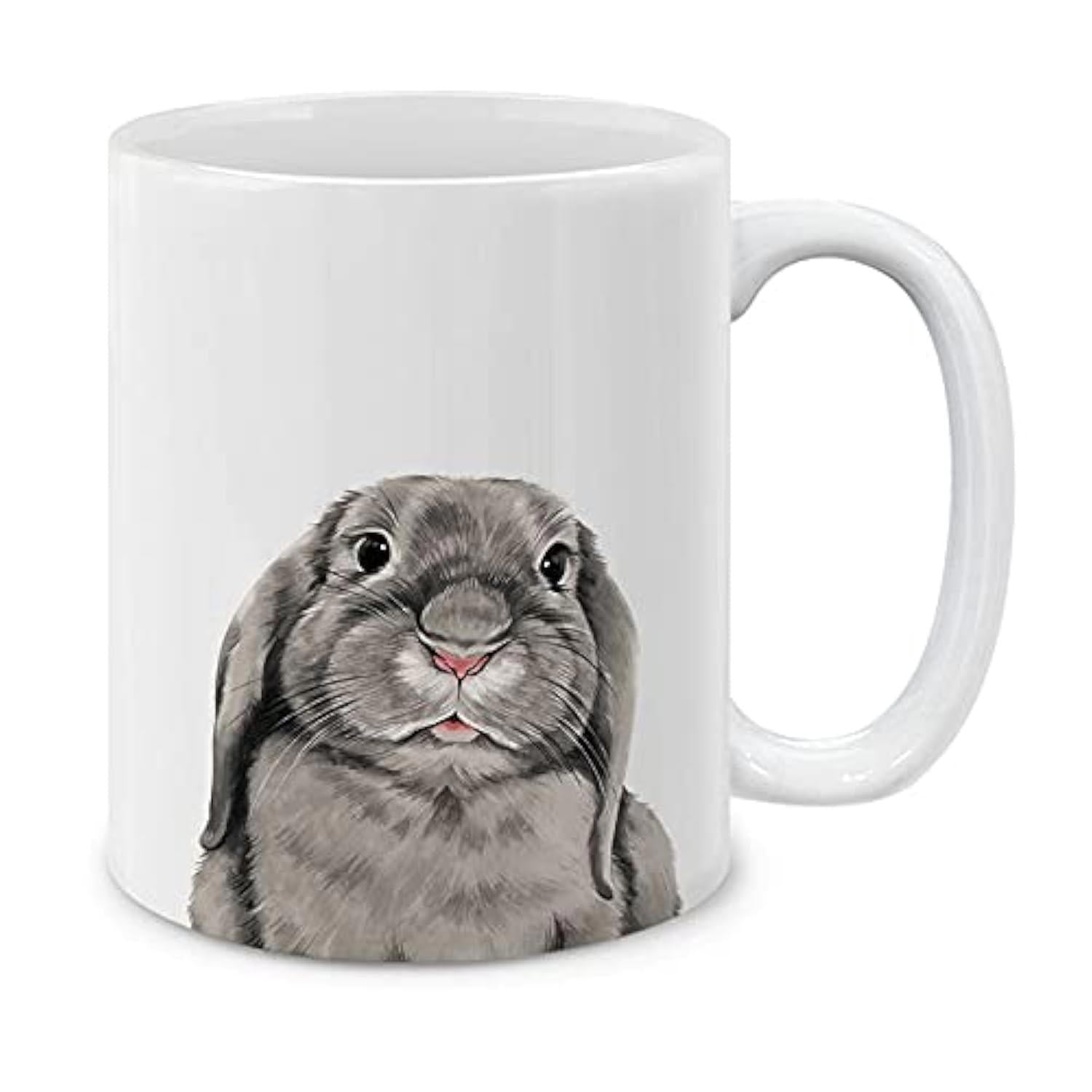 Tailorly White Ceramic 11 oz Mug - Cute Fluffy Gray Lop Eared Bunny With Soft Fur And Gentle Eyes Rabbit