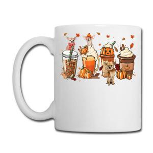 Tailorly White Ceramic 11 oz Mug - Adorable Autumn Puppies Surrounded By Pumpkin Spice Latte And Fallen Leaves Mug