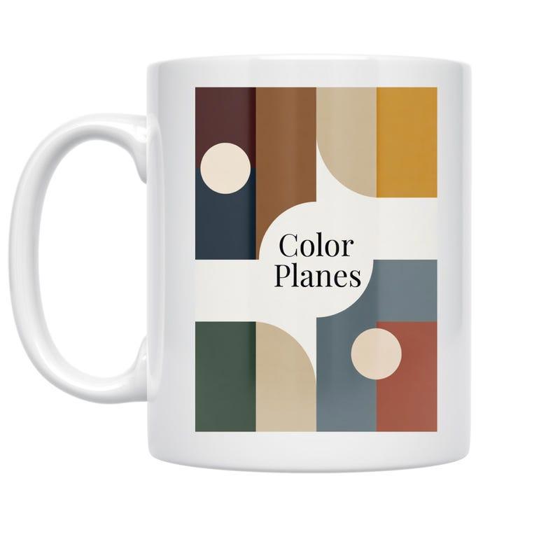 Tailorly White Ceramic 11 oz Mug - Color Planes Modern Earth Toned Geometric Shapes Featuring Minimalist Artistic Abstract Pattern Mug