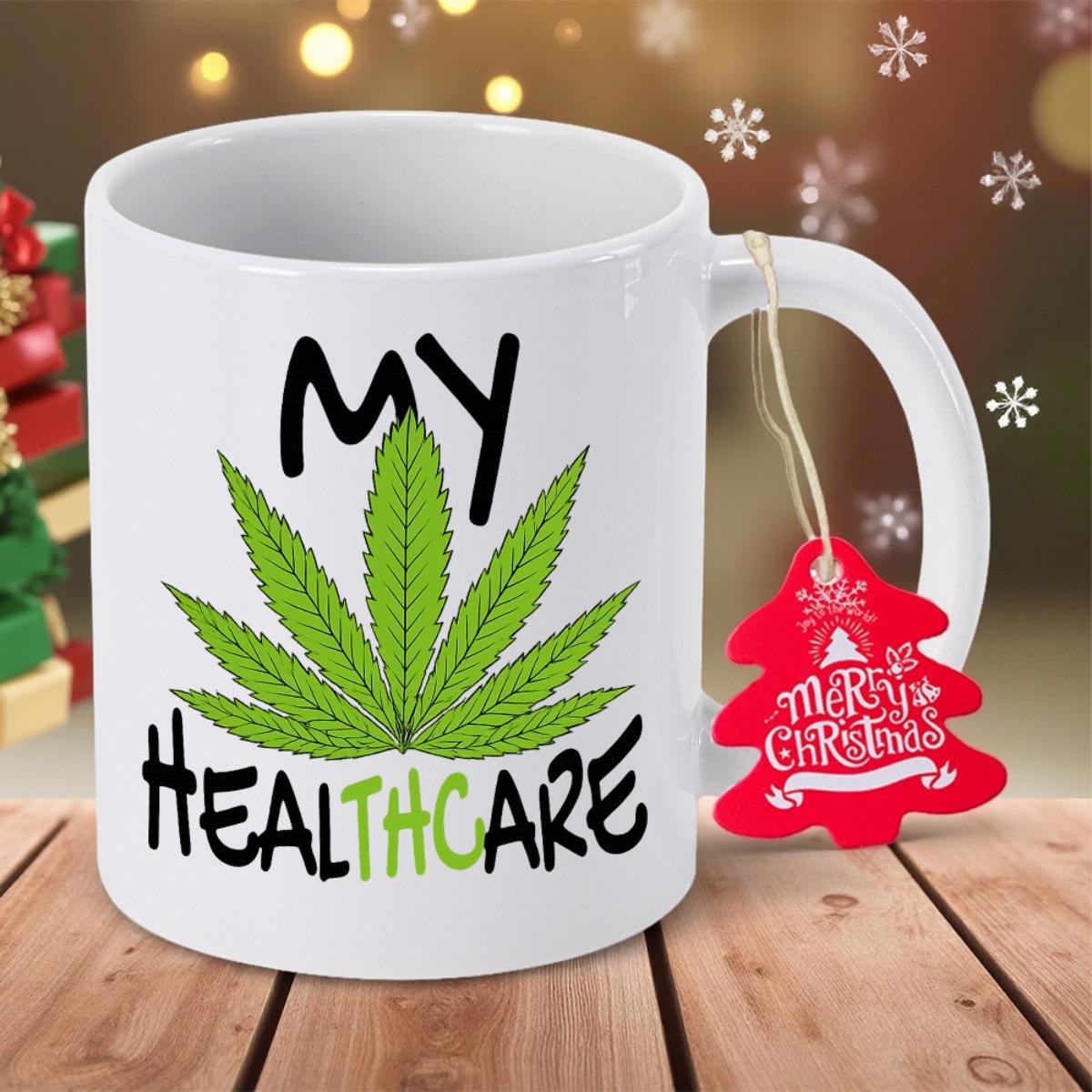 Tailorly White Ceramic 11 oz Mug - My Healthcare Vibrant Green Herbaceous Plant With Symmetrical Serrated Edges Under Soft Lighting Leaf