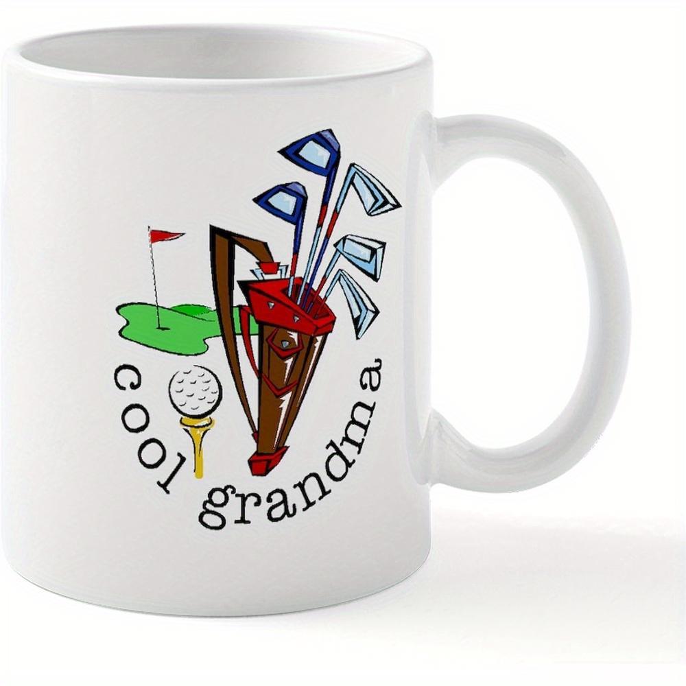 Tailorly White Ceramic 11 oz Mug - Cool Grandma Sporty Illustration Featuring Clubs Inside Bag On Sunny Putting Green Golf Mug