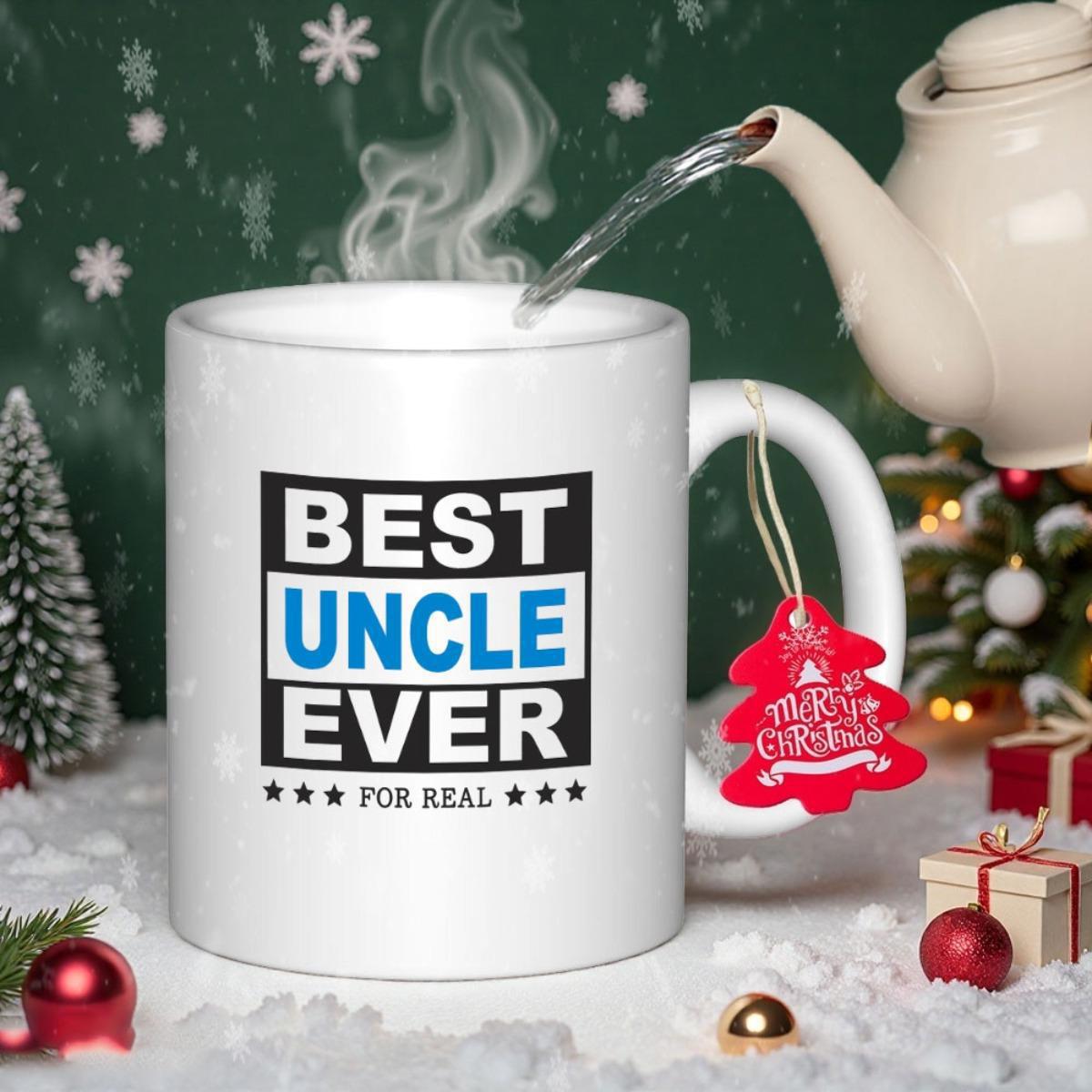 Tailorly White Ceramic 11 oz Mug - Best Uncle Ever For Real Bold Typography Design With Stars In Box Frame Sign
