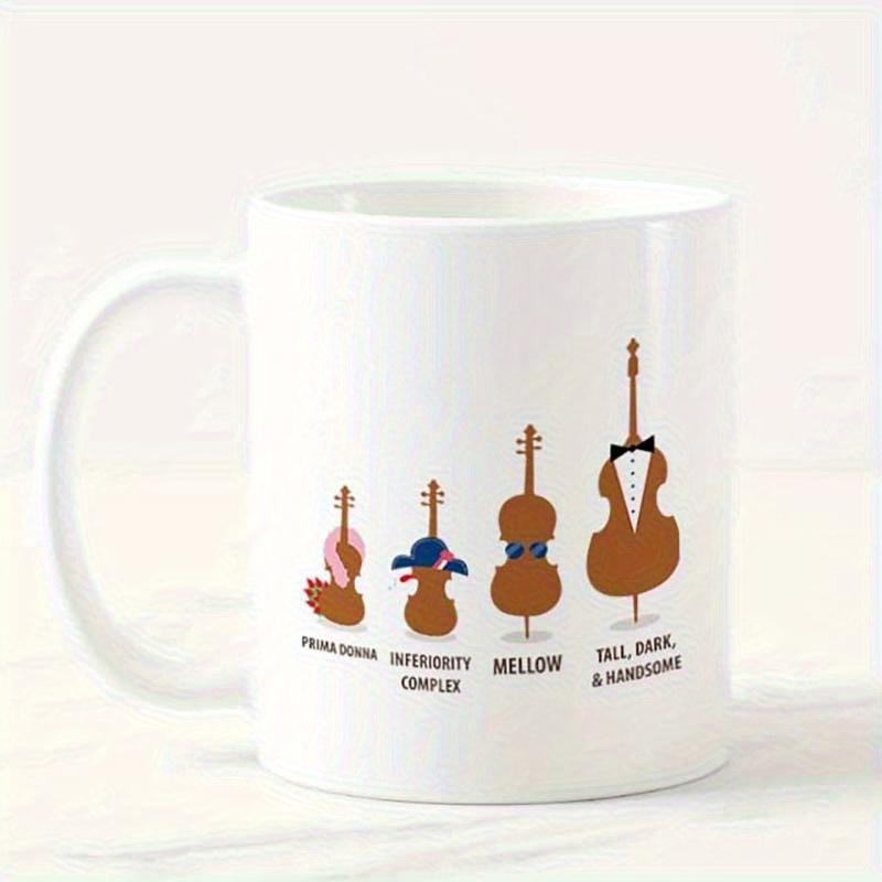 Tailorly White Ceramic 11 oz Mug - Mellow Tall Dark Handsome Musical String Instruments With Creative Accessories Arranged In Size Order Mug