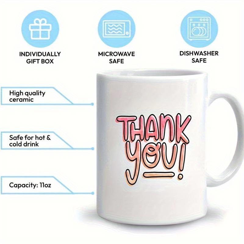Tailorly White Ceramic 11 oz Mug - Thank You Cheerful Handwritten Pink Letters On Clean Mug