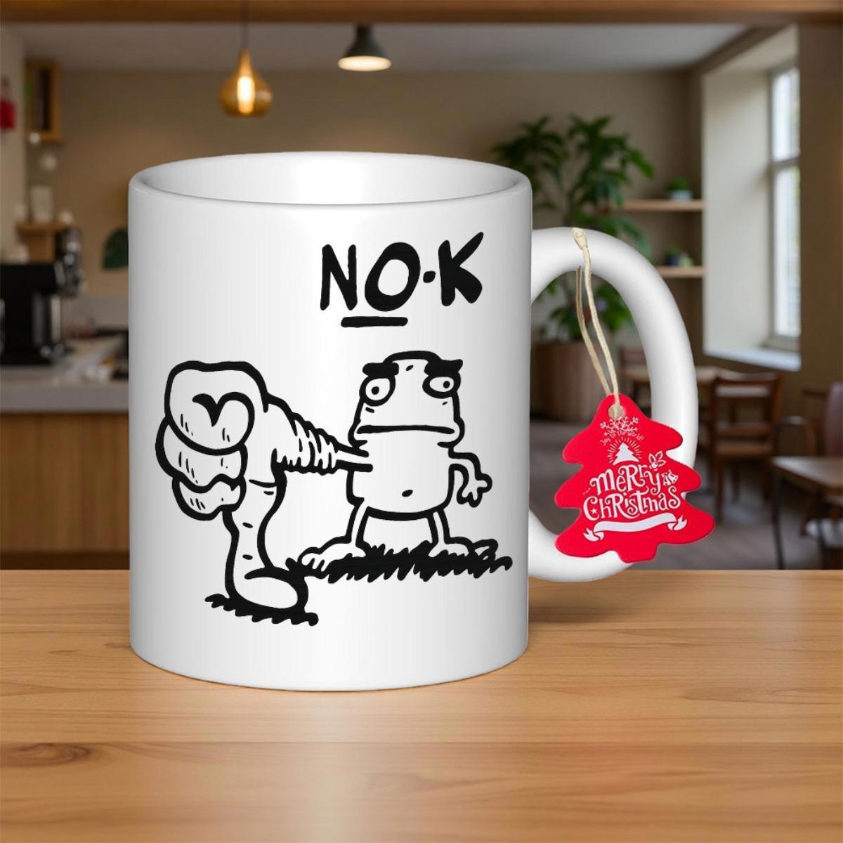 Tailorly White Ceramic 11 oz Mug - No K Minimalist Black Ink Drawing Of A Grumpy Creature With Giant Hand Character