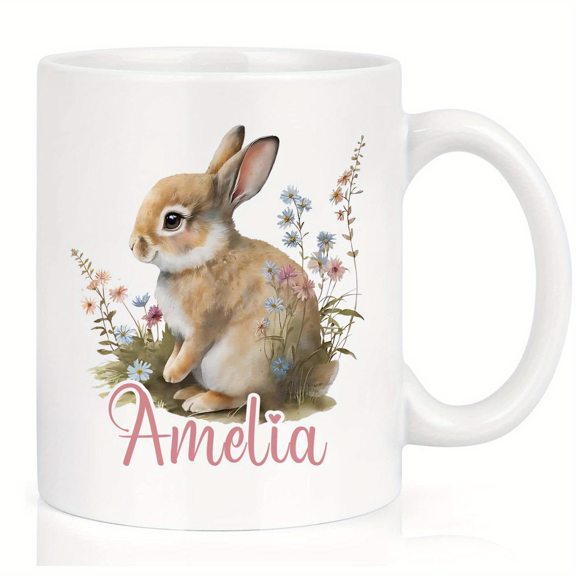 Tailorly White Ceramic 11 oz Mug - Amelia Adorable Brown Bunny Sitting Peacefully Among Colorful Spring Garden Wildflowers Rabbit