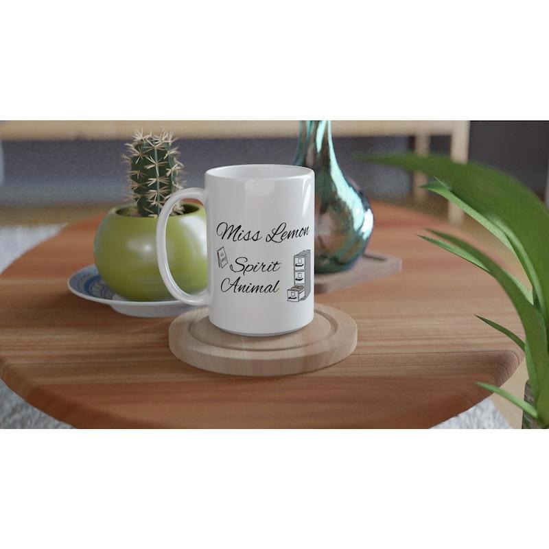 Tailorly White Ceramic 11 oz Mug - Moss Bunny Spirit Animal Minimalist Line Drawing Featuring A Cute Nature Inspired Woodland Rabbit