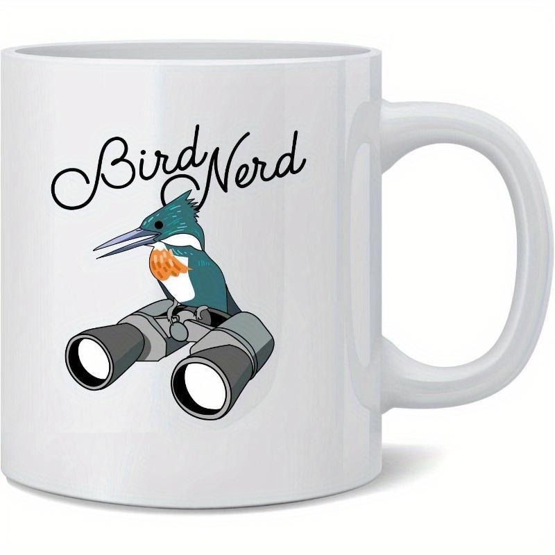 Tailorly White Ceramic 11 oz Mug - Bird Nerd Resting Peacefully On Professional Binoculars Watching Nature With Intense Focus Kingfisher