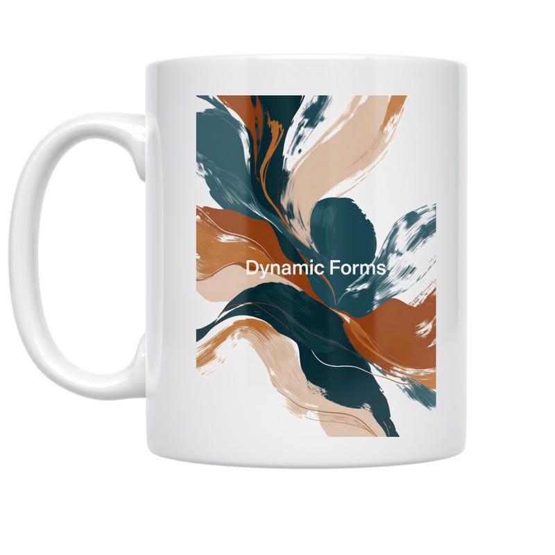 Tailorly White Ceramic 11 oz Mug - Dynamic Forms Vibrant Fluid Teal And Brown Artistic Painted Brush Strokes Forms