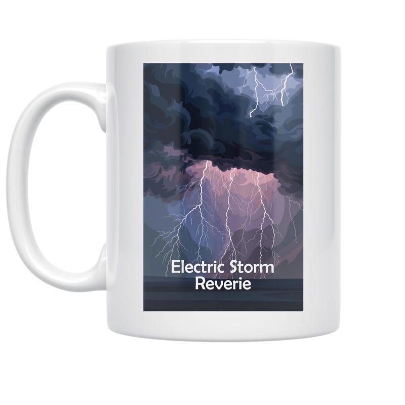 Tailorly White Ceramic 11 oz Mug - Electric Storm Reverie Dramatic Lightning Bolts Striking From Dark Clouds Above Horizon Lightning