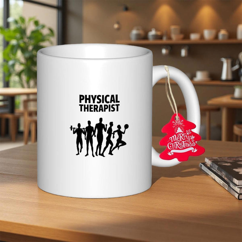Tailorly White Ceramic 11 oz Mug - Physical Therapist Black Silhouettes Of People Exercising And Doing Fitness Activities Mug
