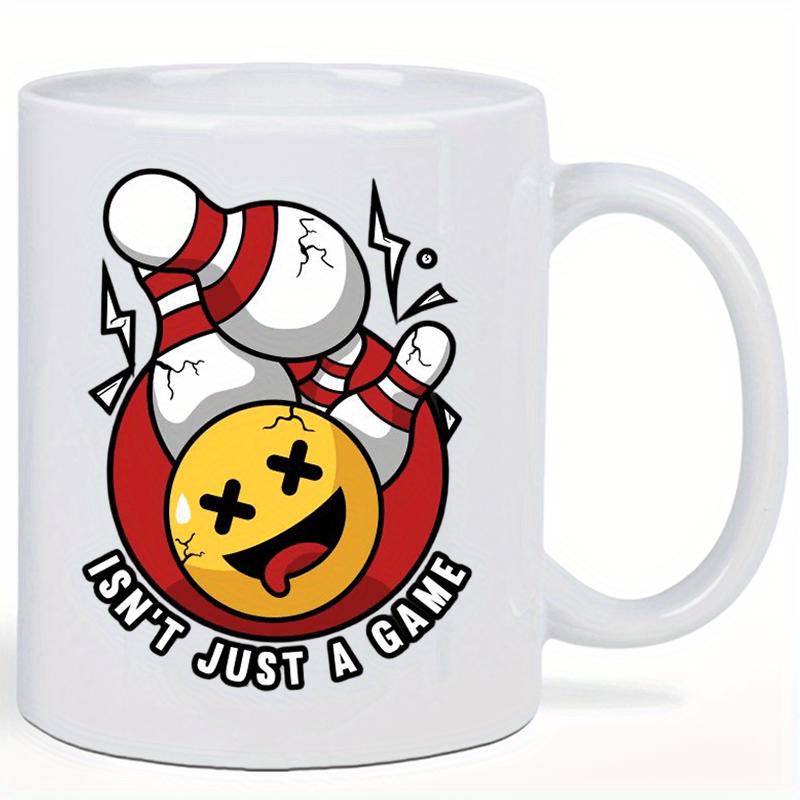 Tailorly White Ceramic 11 oz Mug - Isnt Just A Game Cracked Bowling Pins Flying Around A Dizzy Yellow Smiley Face Illustration