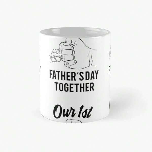 Tailorly White Ceramic 11 oz Mug - Father's Day Together Our 1st Minimalist Line Art Of Father And Baby Fist Bump Fist