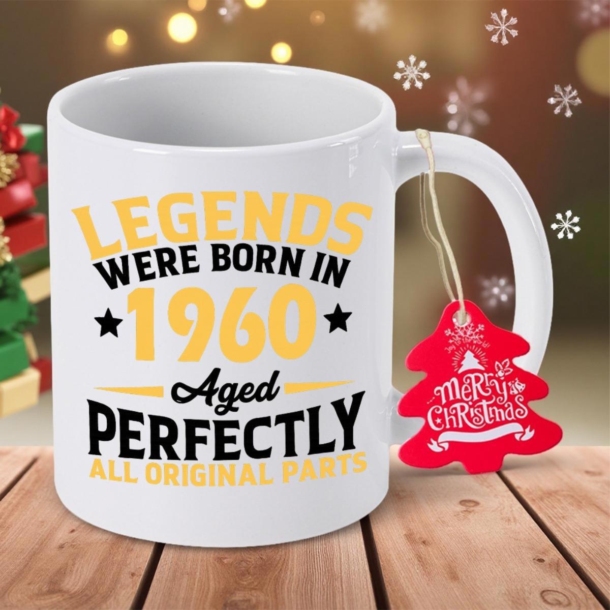 Tailorly White Ceramic 11 oz Mug - Legends Were Born In 1960 Aged Perfectly All Original Parts Classic Featuring Bold Decorative Typography And Stars Mug