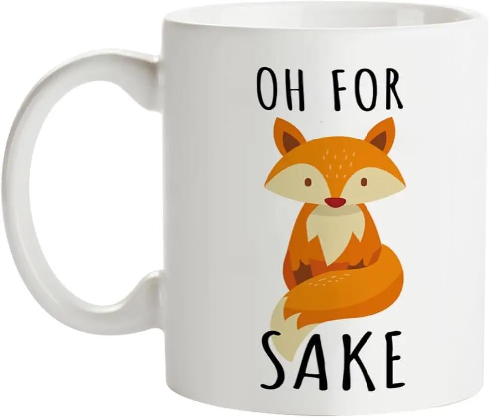 Tailorly White Ceramic 11 oz Mug - Oh For Fox Sake Cute Orange Cartoon Animal Sitting Calmly With Bushy Tail Fox