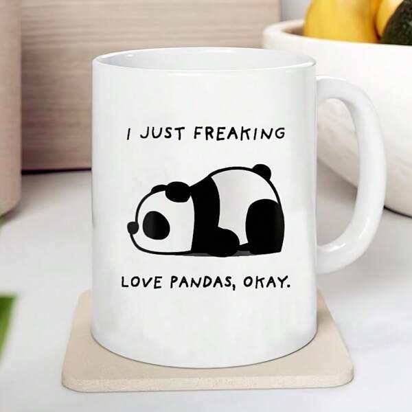 Tailorly White Ceramic 11 oz Mug - I Just Freaking Love Pandas Okay Minimalist Monochrome Illustration Of A Sleepy Resting Giant Panda