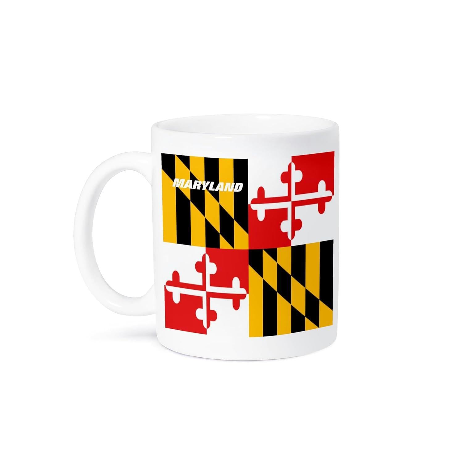 Tailorly White Ceramic 11 oz Mug - Maryland Iconic State Flag Pattern Featuring Black Yellow Checkers And Red White Crosses Mug