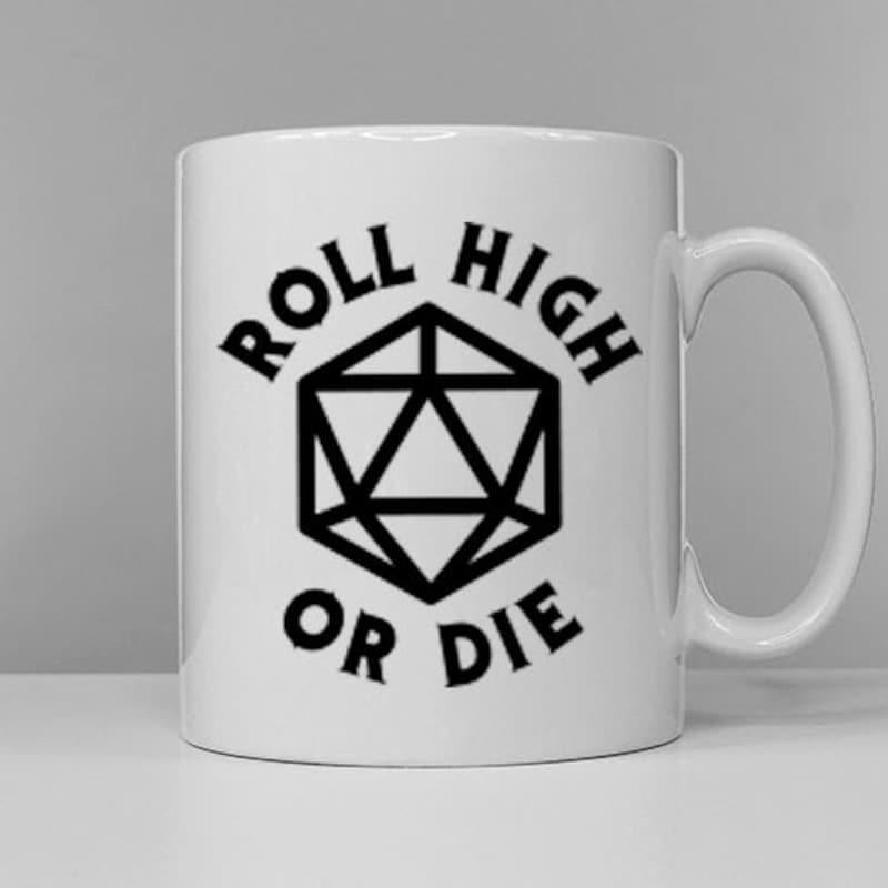 Tailorly White Ceramic 11 oz Mug - Roll High Or Die Symmetrical Geometric Twenty Sided Polygon For Tabletop Gaming Fans Dice