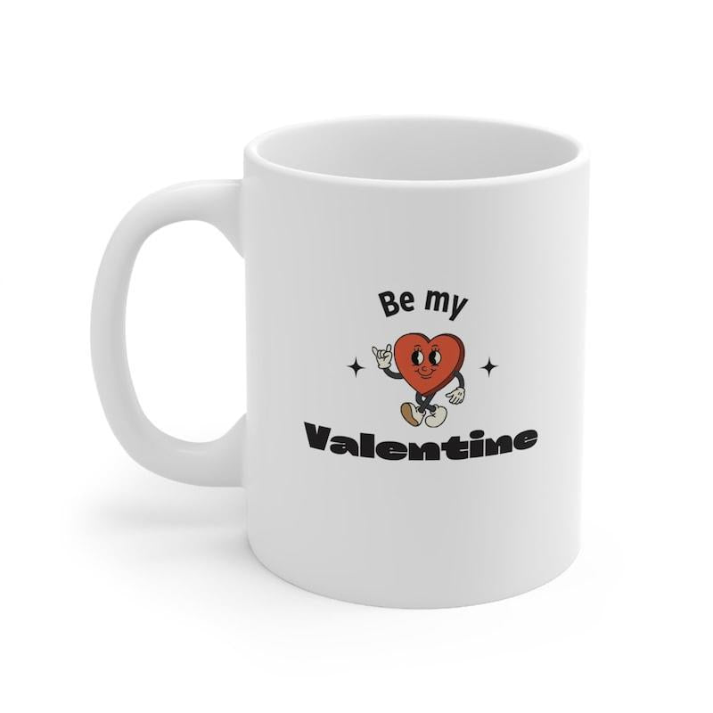 Tailorly White Ceramic 11 oz Mug - Be My Valentine Vintage Style Red Cartoon Character With White Gloved Hands And Shoes Heart