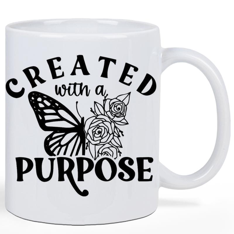 Tailorly White Ceramic 11 oz Mug - Created With A Purpose Delicate Line Art Butterfly Wing Merged With Beautiful Detailed Rose Flowers Butterfly