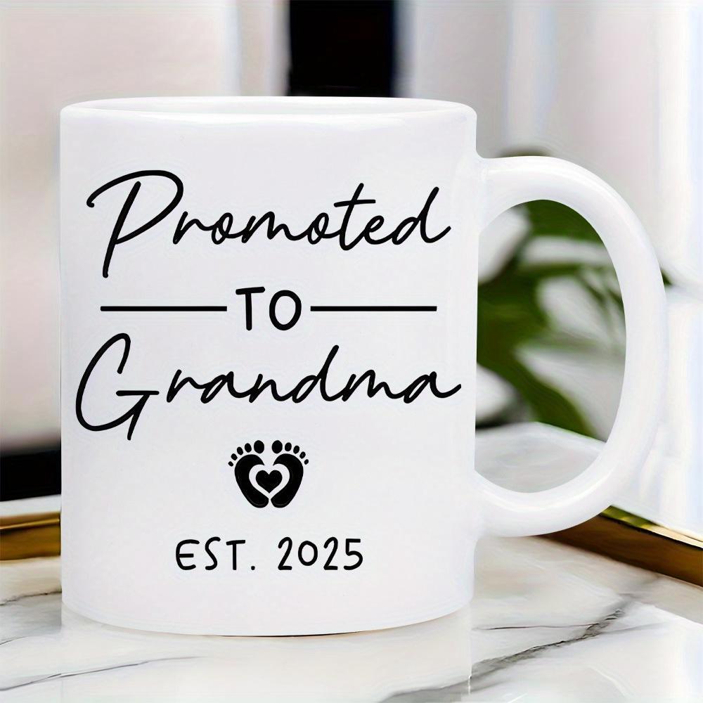 Tailorly White Ceramic 11 oz Mug - Promoted To Grandma Est 2025 Minimalist Script Lettering With Sweet Heart Baby Toes Footprints