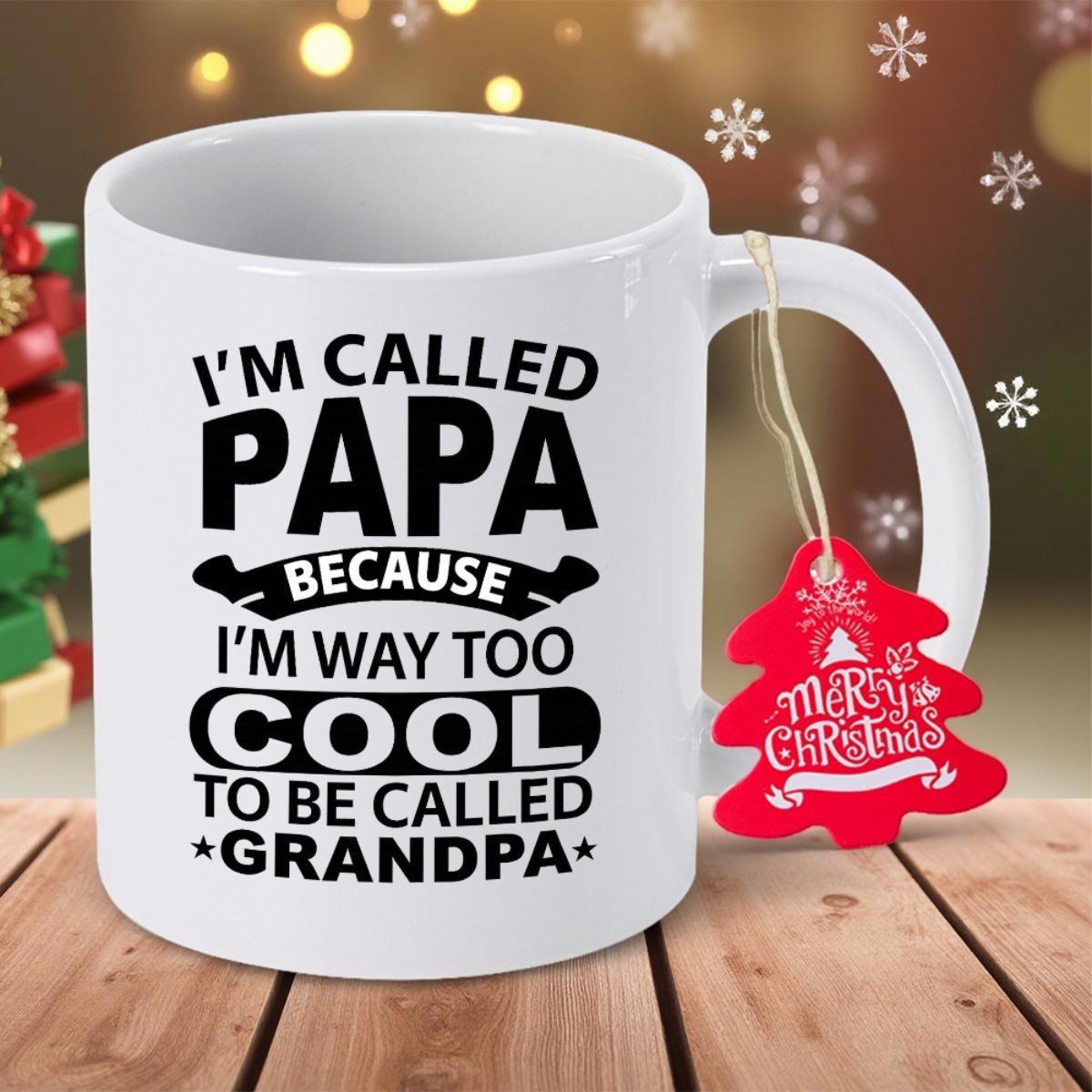 Tailorly White Ceramic 11 oz Mug - Im Called Papa Because Im Way Too Cool To Be Called Grandpa Polished Featuring Bold Decorative Typography And Stars Mug