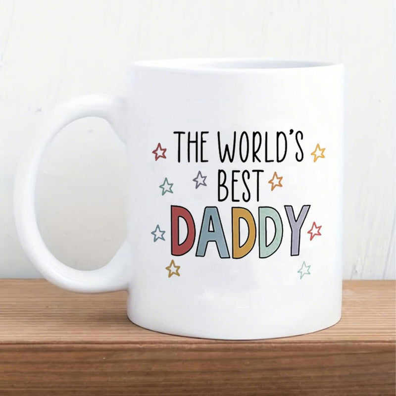 Tailorly White Ceramic 11 oz Mug - The World's Best Daddy Simple Ceramic Surface Featuring Colorful Tiny Stars Surrounding Decorative Text Lettering Mug