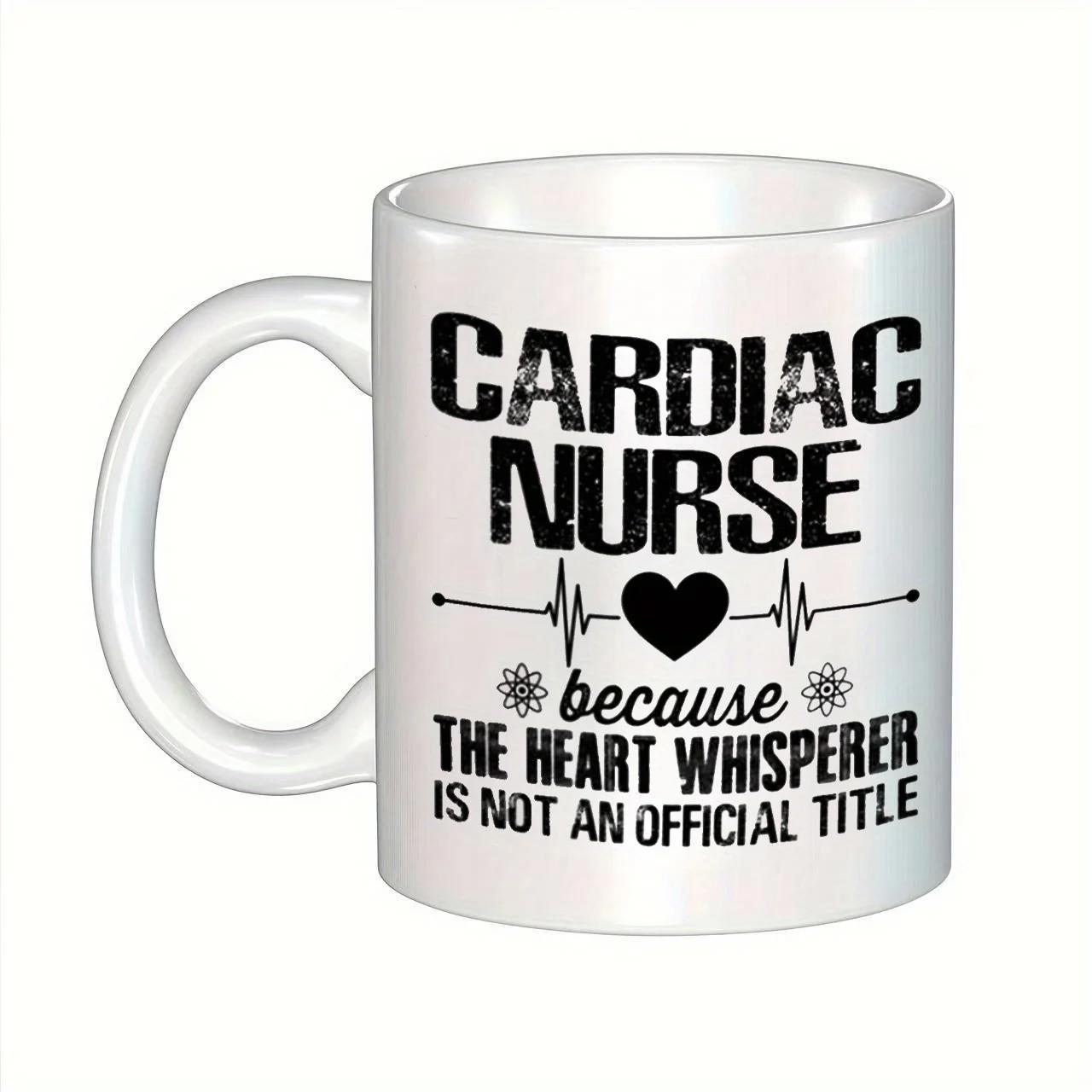 Tailorly White Ceramic 11 oz Mug - Cardiac Nurse Because The Heart Whisperer Is Not An Official Title Minimalist Black Ink Heart With Heartbeat Lines For Medical