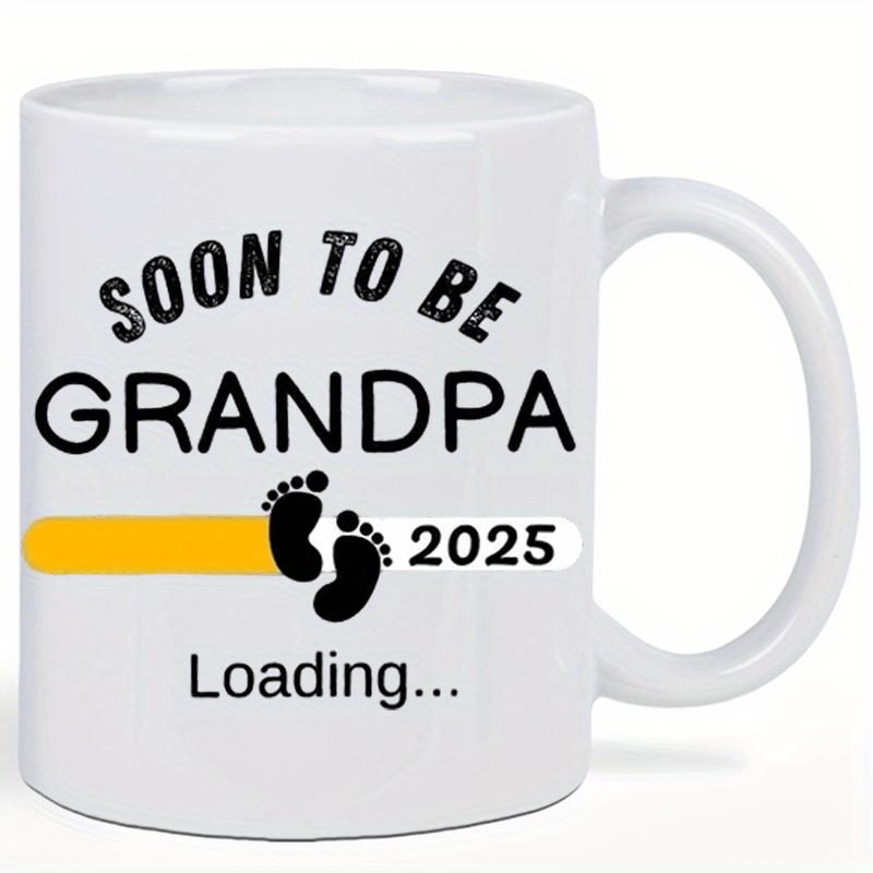 Tailorly White Ceramic 11 oz Mug - Soon To Be Grandpa 2025 Loading Yellow Progress Bar Featuring Cute Black Baby Footprints Illustration Mug
