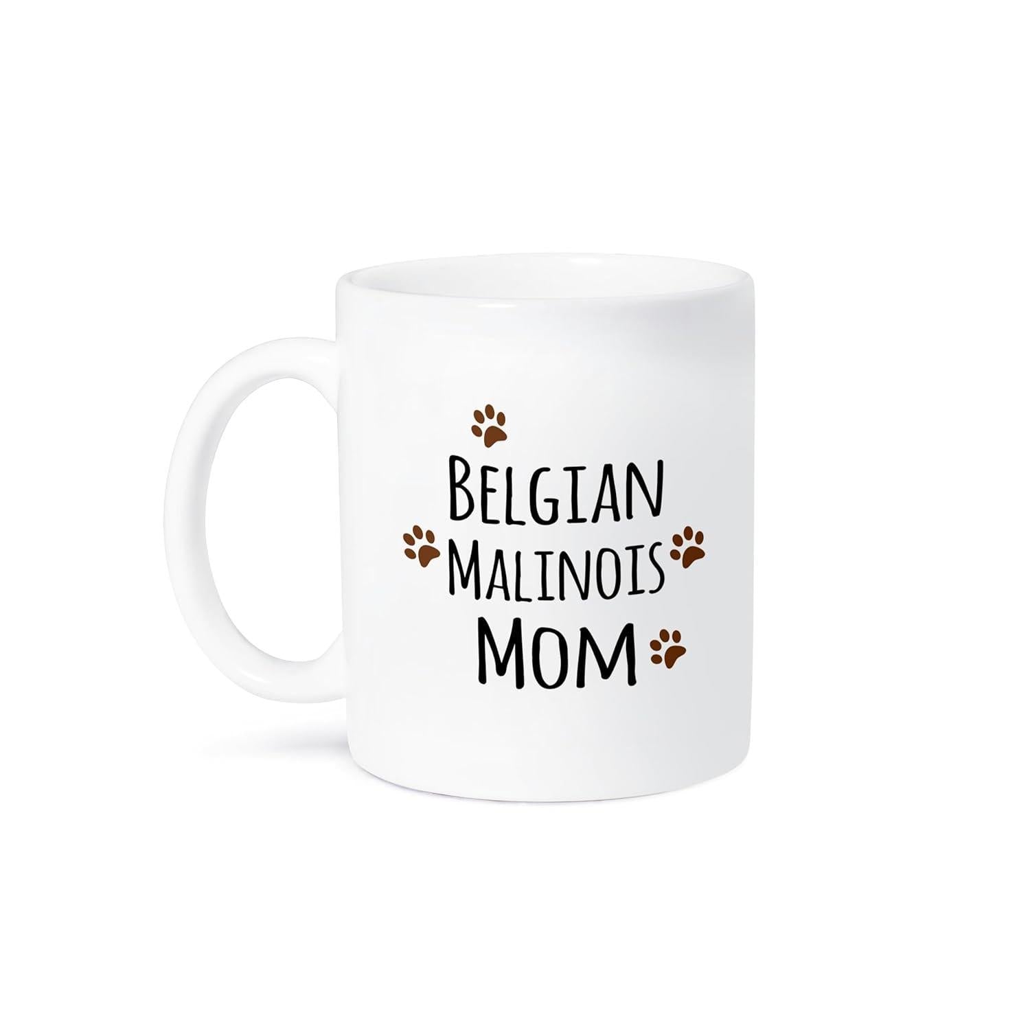 Tailorly White Ceramic 11 oz Mug - Belgian Malinois Mom Minimalist Ceramic Surface Featuring Delicate Tiny Paw Prints Malinois