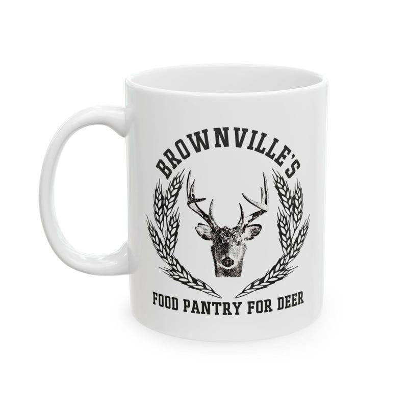 Tailorly White Ceramic 11 oz Mug - Brownvilles Food Pantry For Deer Vintage Silhouette Of A Buck Head Among Elegant Wheat Stalks Deer