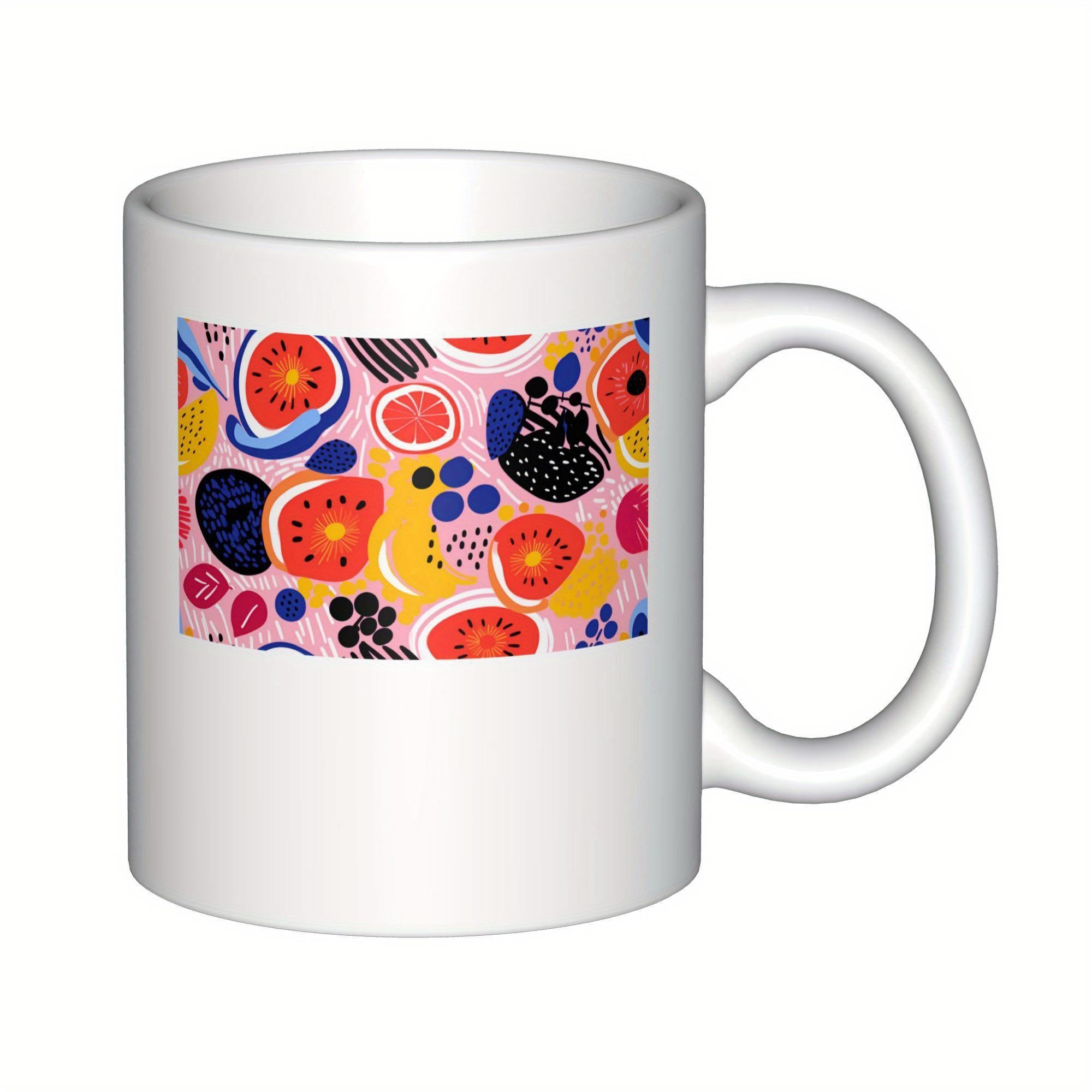 Tailorly White Ceramic 11 oz Mug - Vibrant Summer Fruits Among Colorful Abstract Shapes In A Modern Art Pattern
