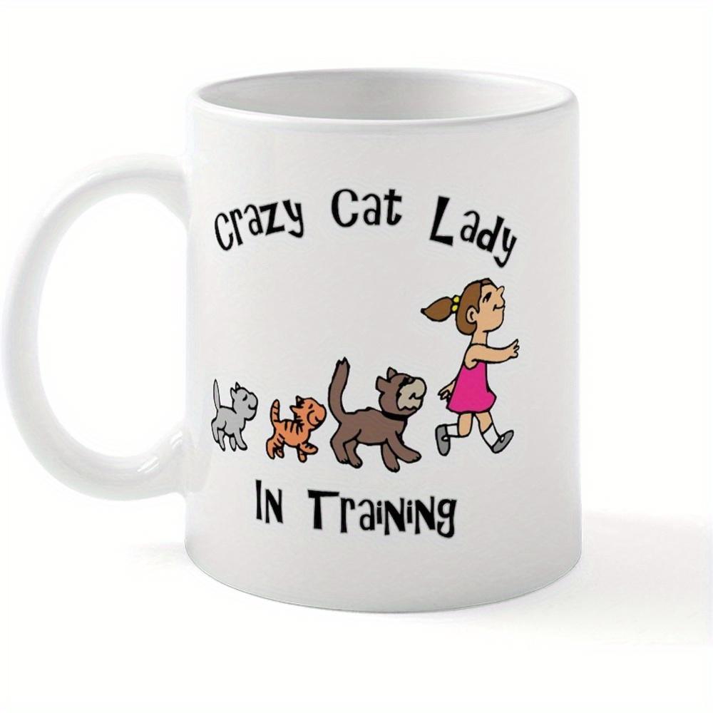 Tailorly White Ceramic 11 oz Mug - Crazy Cat Lady In Training Small Girl Leading Three Cute Kittens In A Playful Walking Row Lady